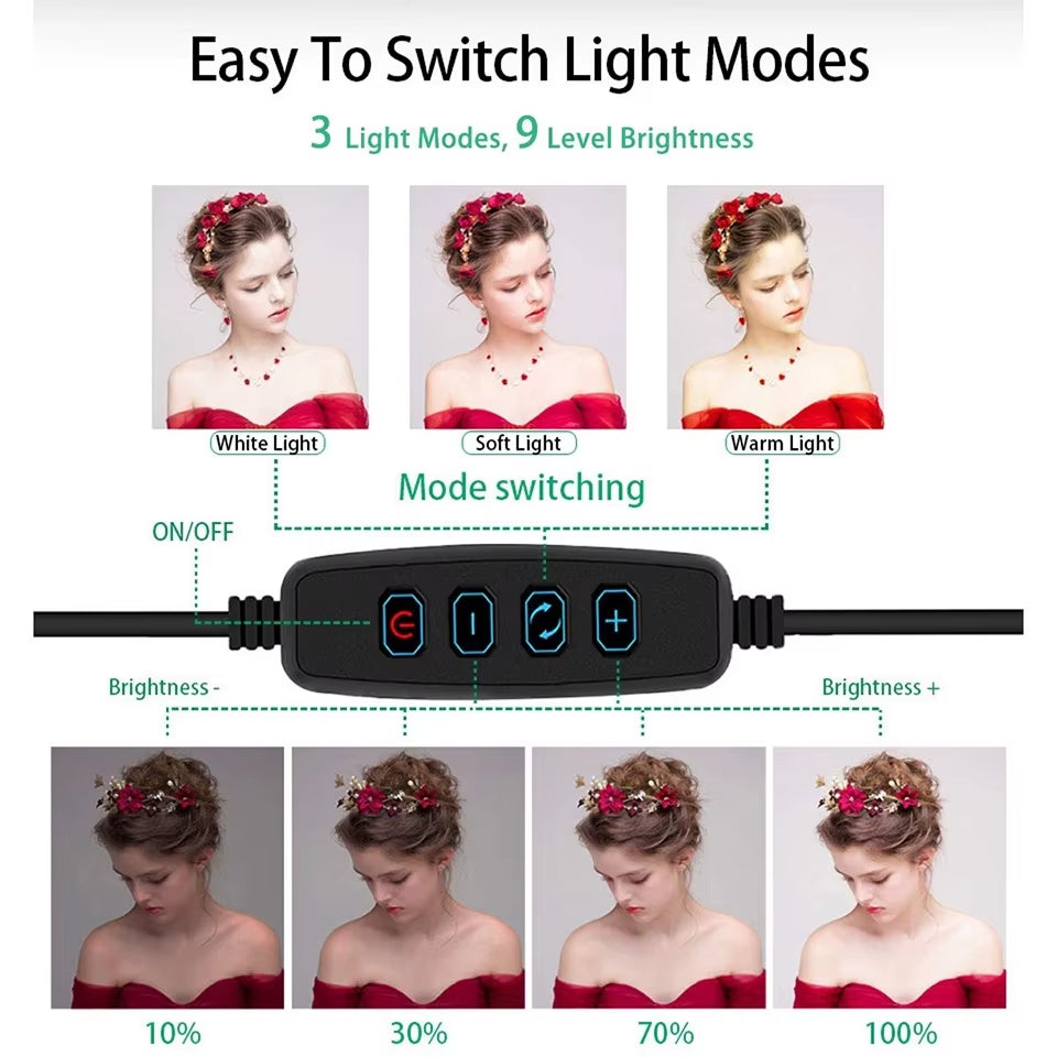 26CM Photography Lighting Vlog Youtube Fill Ring Light Lamp Live COOK Phone Ringlight Tripod Stand Photo Led Selfie Remote