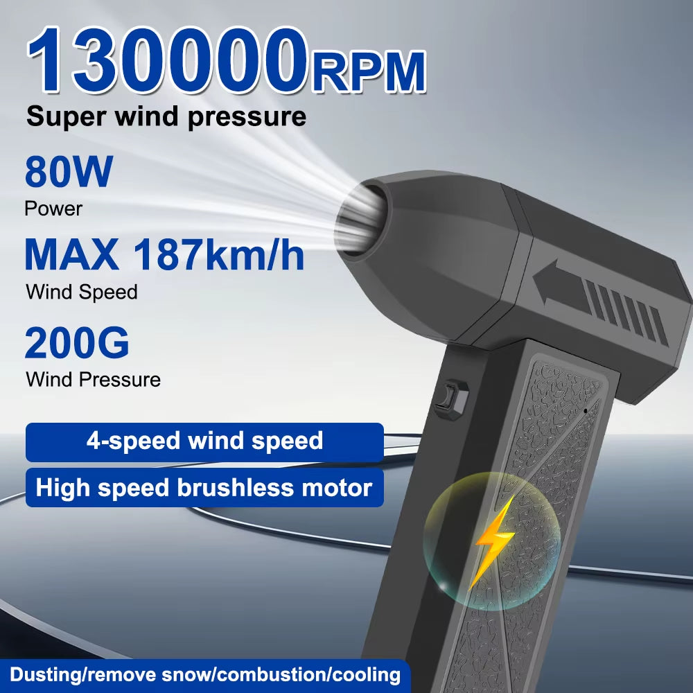Electric Air Duster 130000RPM 80W Portable 4 Gear Car Washer Blowing Interior Seat Dashboard Clean Blower Turbo Fan Cordless