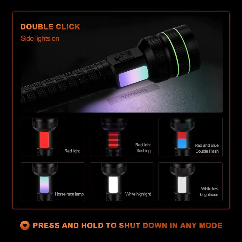 High Power LED Flashlight USB Rechargeable Super Long Range Tactical Torch Strong Light Lamp Outdoor Portable Lantern Waterproof
