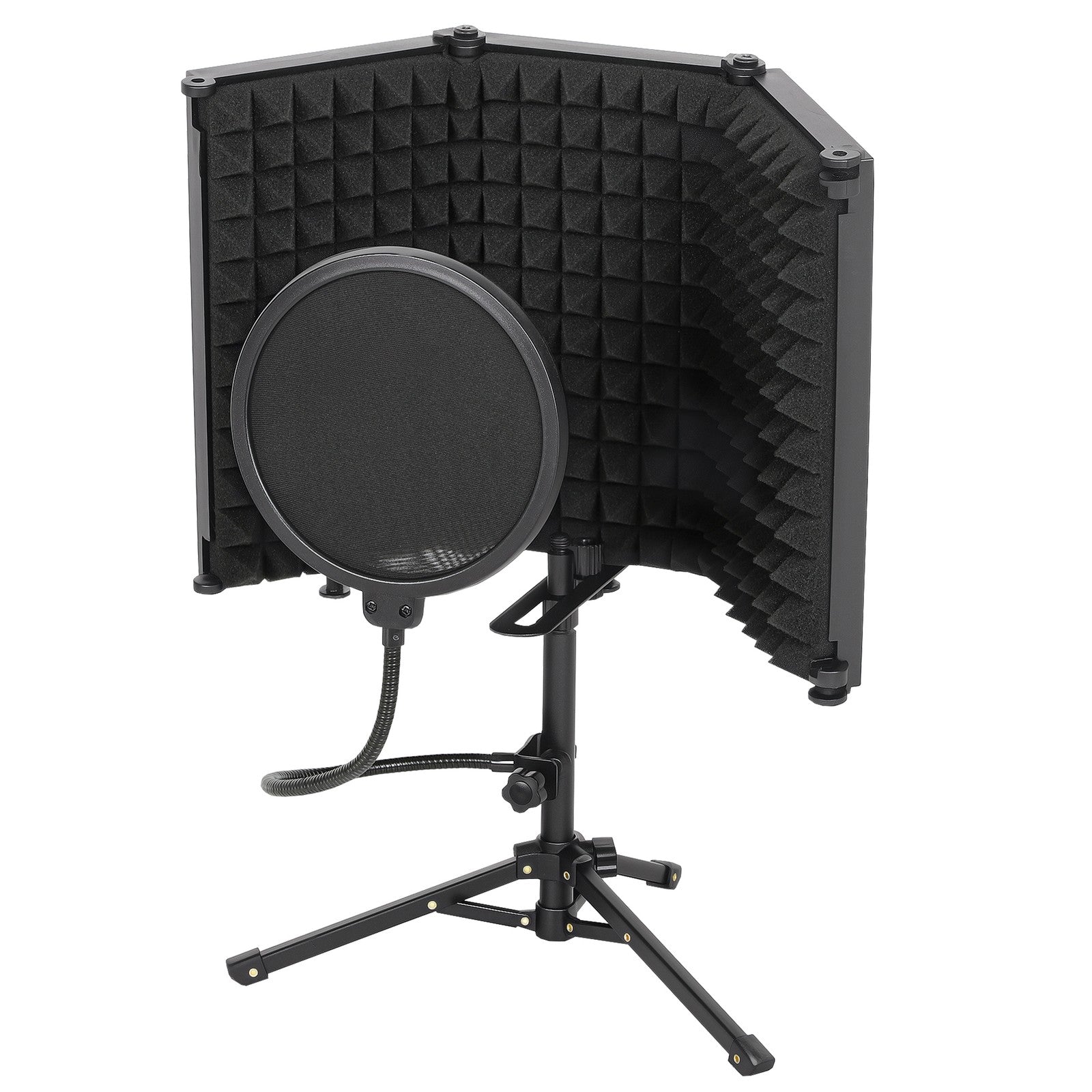 Foldable Studio Microphone Isolation Shield with Pop Filter & Stand, Black