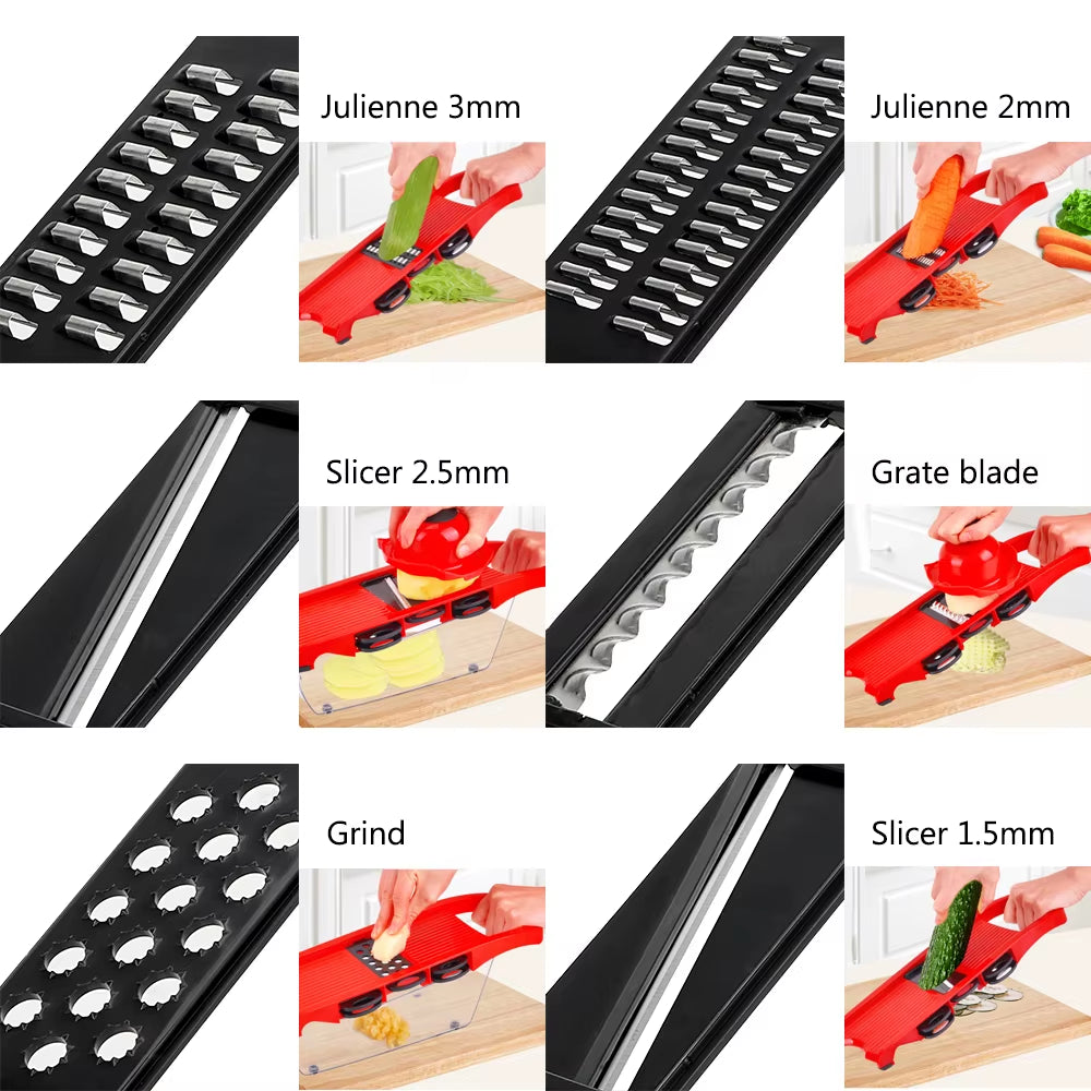 HILIFE Kitchen Gadget Multi-Function 6 Blades Slicer Vegetable Mandoline Slicer Cooking Tool Sets Fruit Cutter Grater