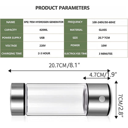 420ML Hydrogen-Rich Generator Alkaline Water Ionizer Bottle Cup Portable Maker
