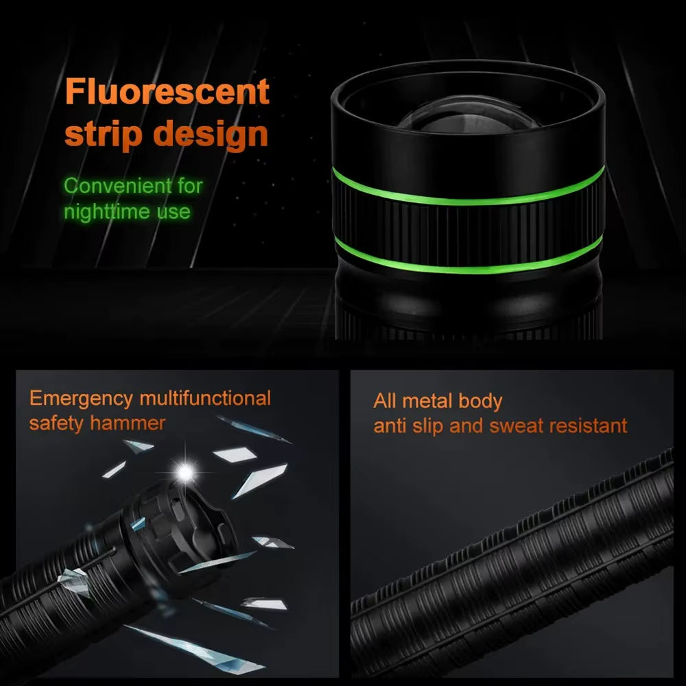 High Power LED Flashlight USB Rechargeable Super Long Range Tactical Torch Strong Light Lamp Outdoor Portable Lantern Waterproof