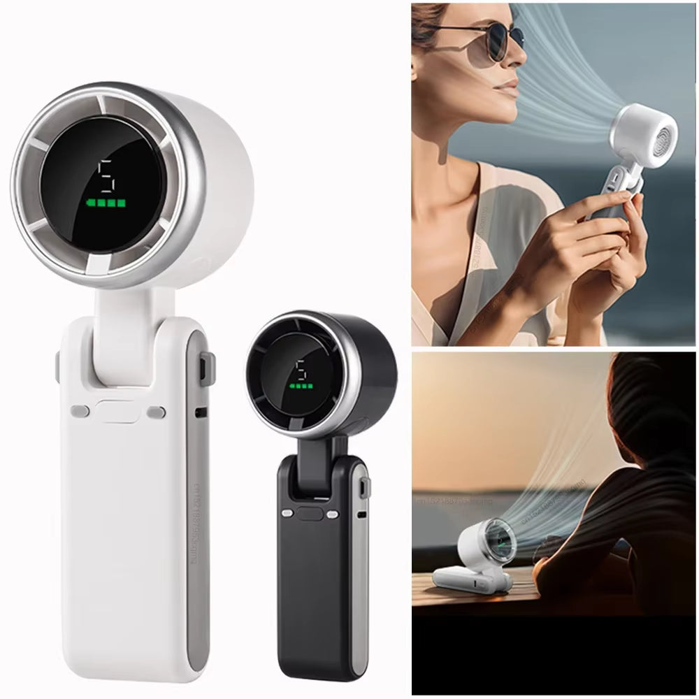 Portable Mini Handheld Fan - 5-Speed Turbo USB Rechargeable, Foldable Bladeless Pocket Fan with Large Battery for Outdoor/Travel