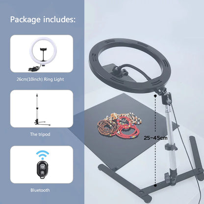 26CM Photography Lighting Vlog Youtube Fill Ring Light Lamp Live COOK Phone Ringlight Tripod Stand Photo Led Selfie Remote