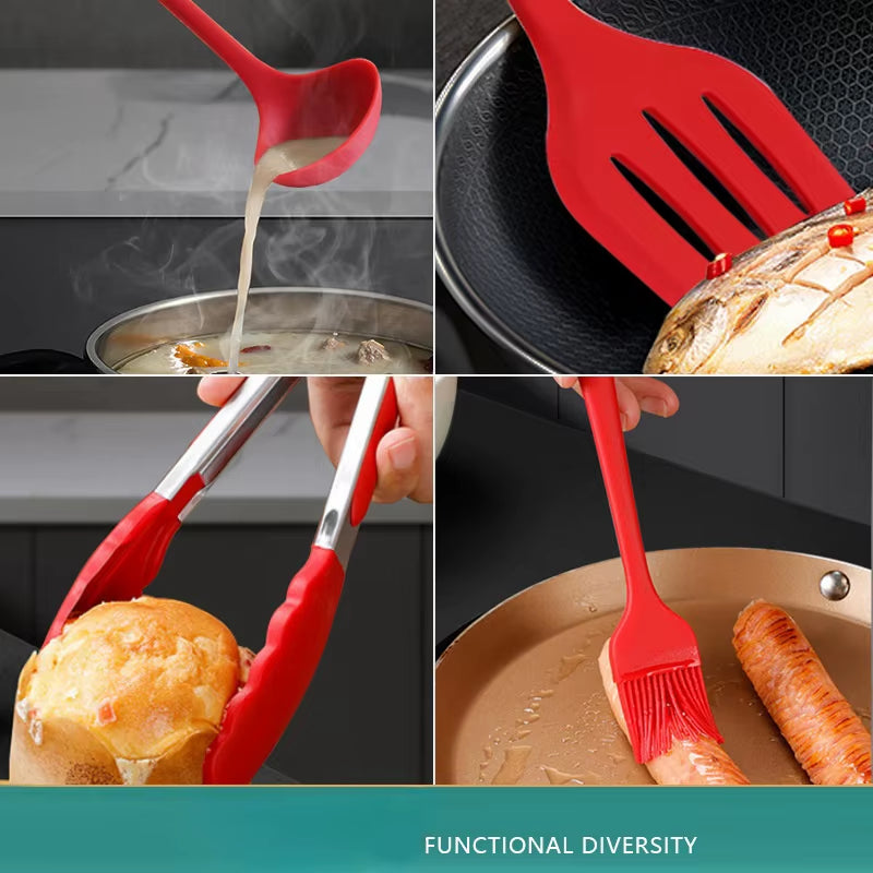 10 PCS Silicone Cookware Set Kitchen Cooking Tools Baking Tools Tableware Silicone Shovel Spoon Scraper Kitchen Accessories