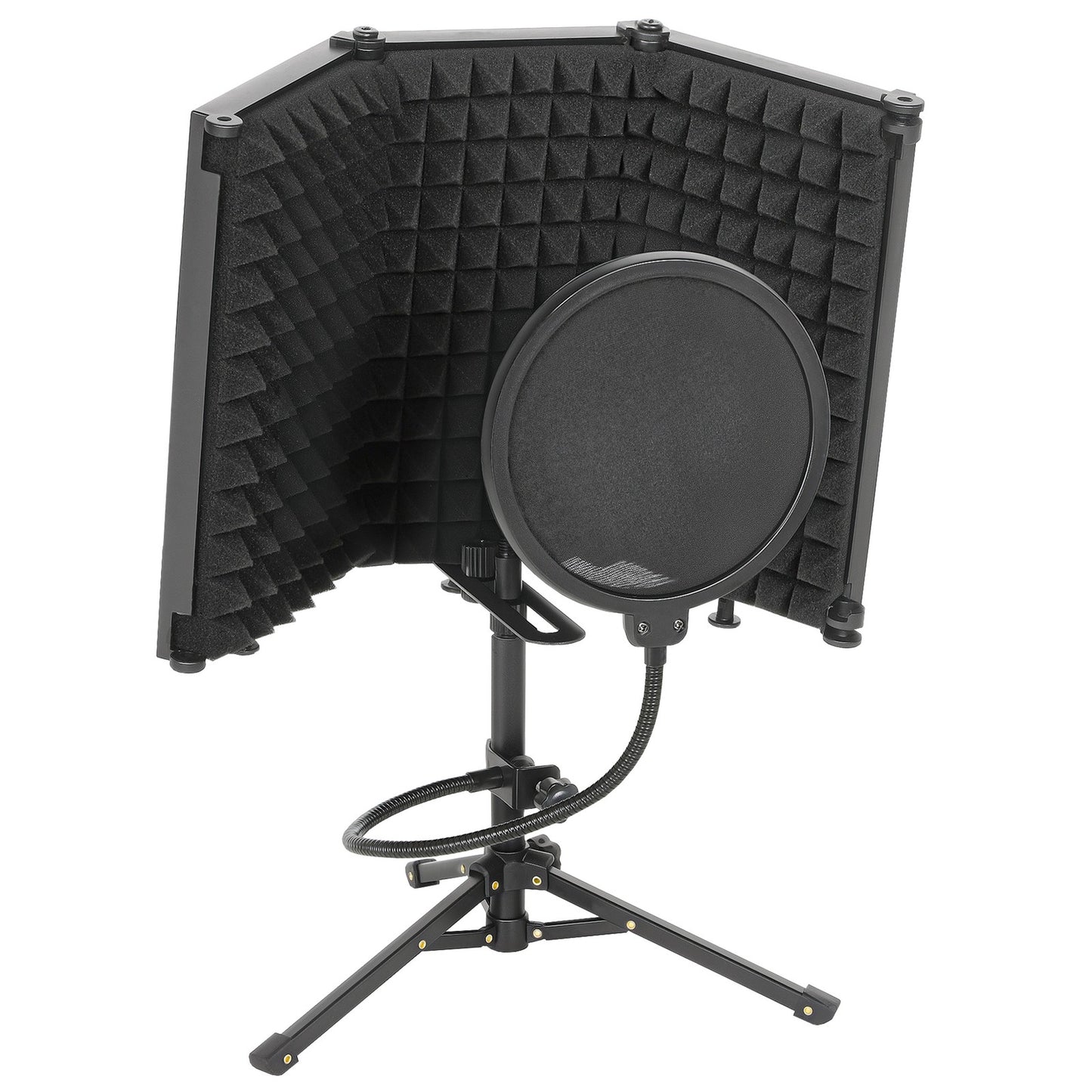 Foldable Studio Microphone Isolation Shield with Pop Filter & Stand, Black
