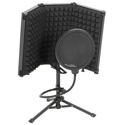 Foldable Studio Microphone Isolation Shield with Pop Filter & Stand, Black
