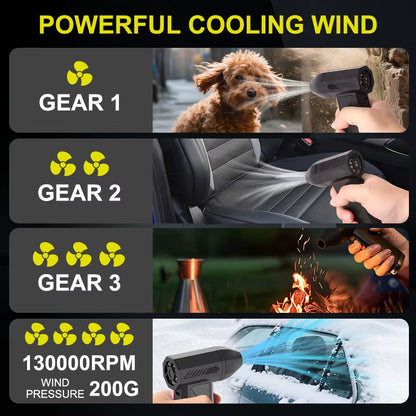 Electric Air Duster 130000RPM 80W Portable 4 Gear Car Washer Blowing Interior Seat Dashboard Clean Blower Turbo Fan Cordless