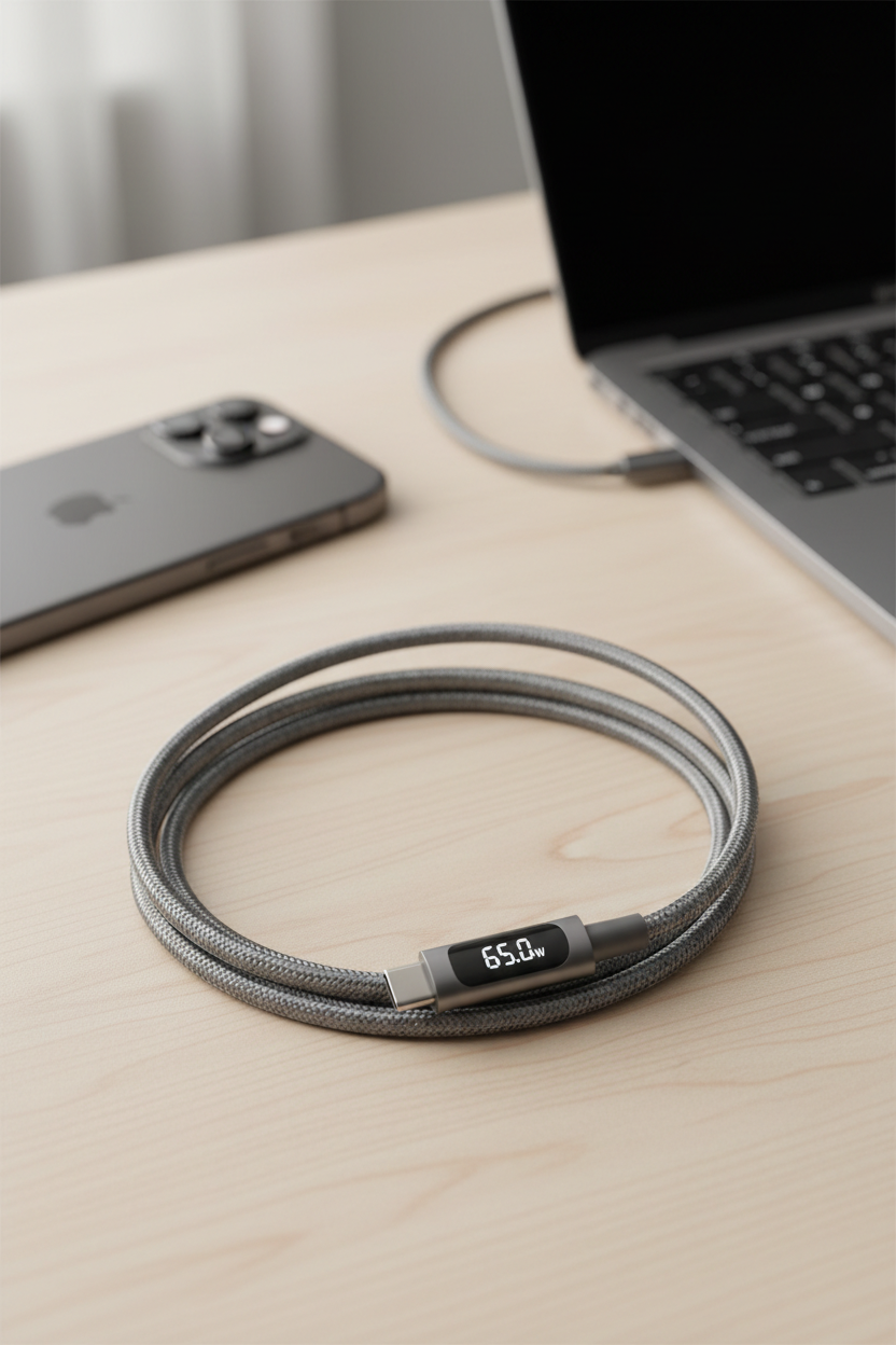 Cable on Wooden Desk